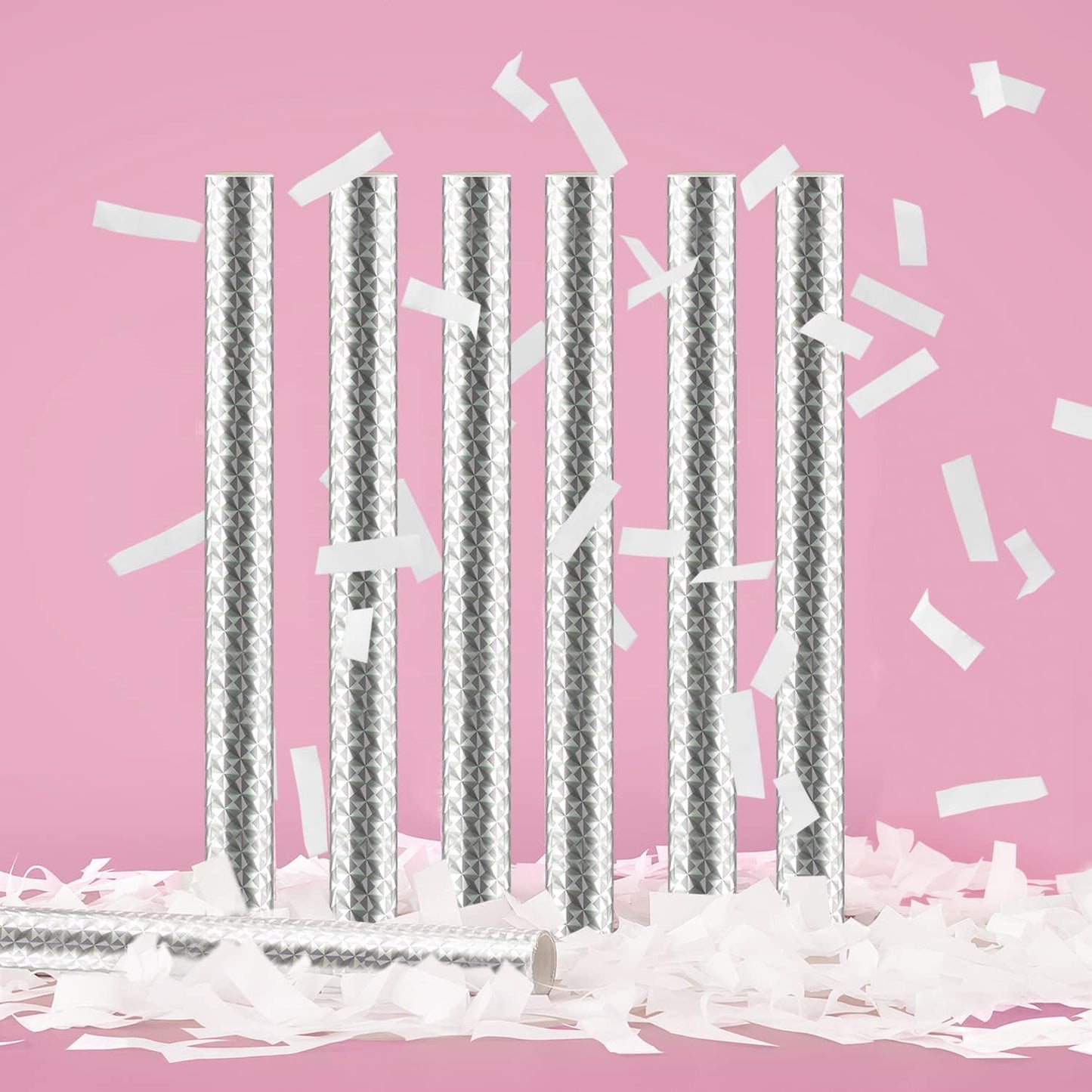 BATTIFE 7Pack White Confetti Wands, Confetti Shoot Poppers, Tissue Paper Flick Flutter Sticks for Wedding, Celebrations, Anniversary, Birthday Party, 14inch