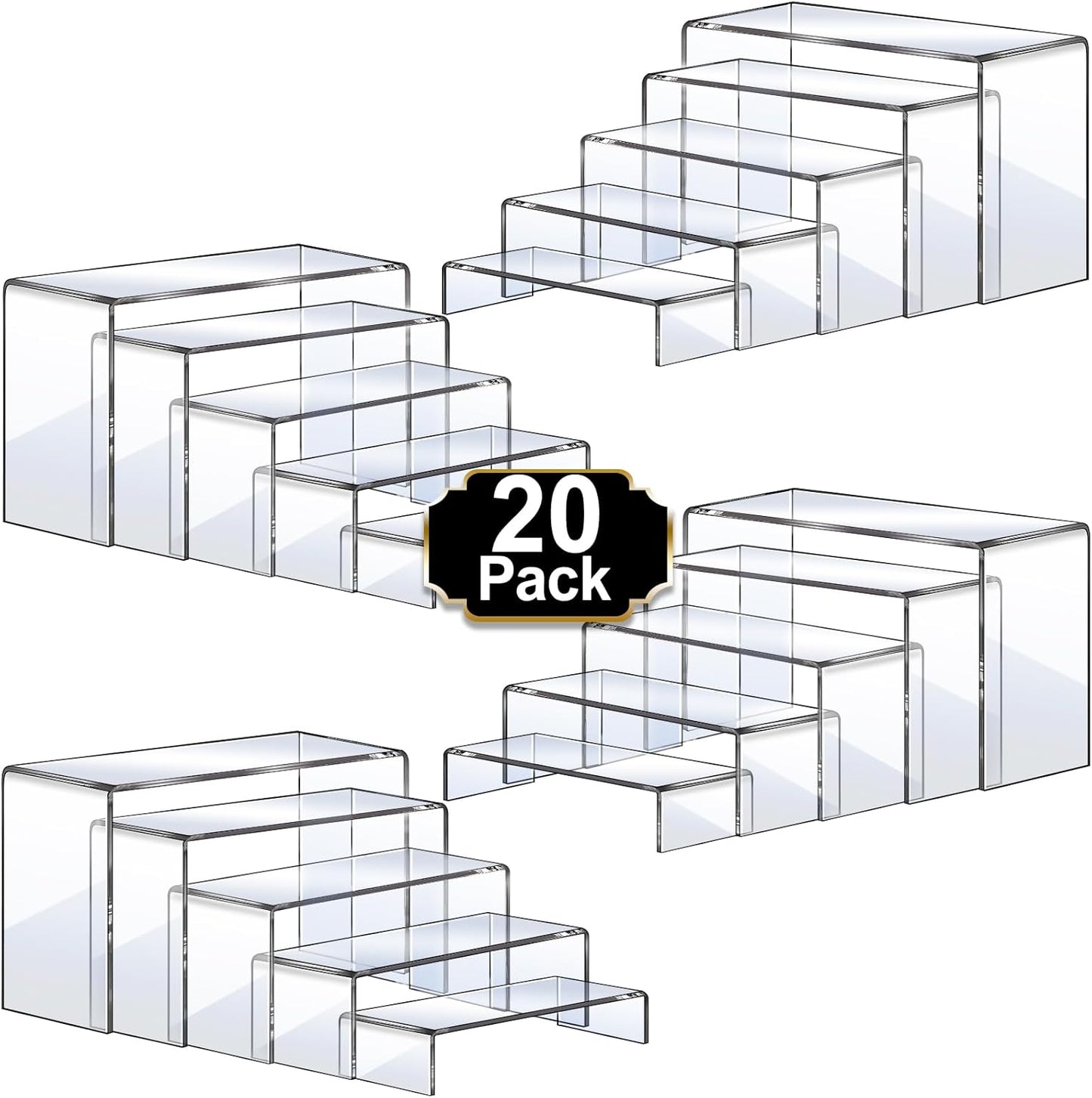 Aheroi Acrylic Risers, 20 Pcs 4 Set Display Stands, Clear Rectangular Risers for Decor, Cupcake Funko, Shoe Display (1-3-4-5-6IN)