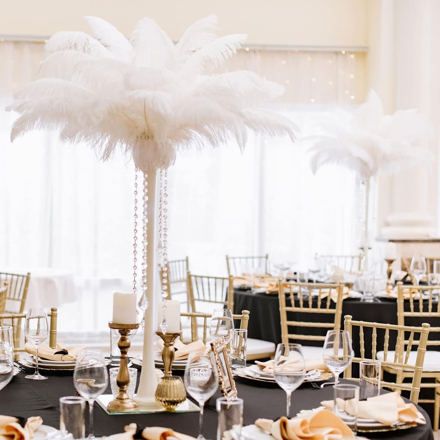 Maitys 90 Pcs Large Natural Ostrich Feathers Bulk 14-16 Inch (35-40cm) 12-14 Inch (30-35cm) 10-12 Inch (25-30cm) Ostrich Feathers Plumes for Centerpieces Wedding(White)
