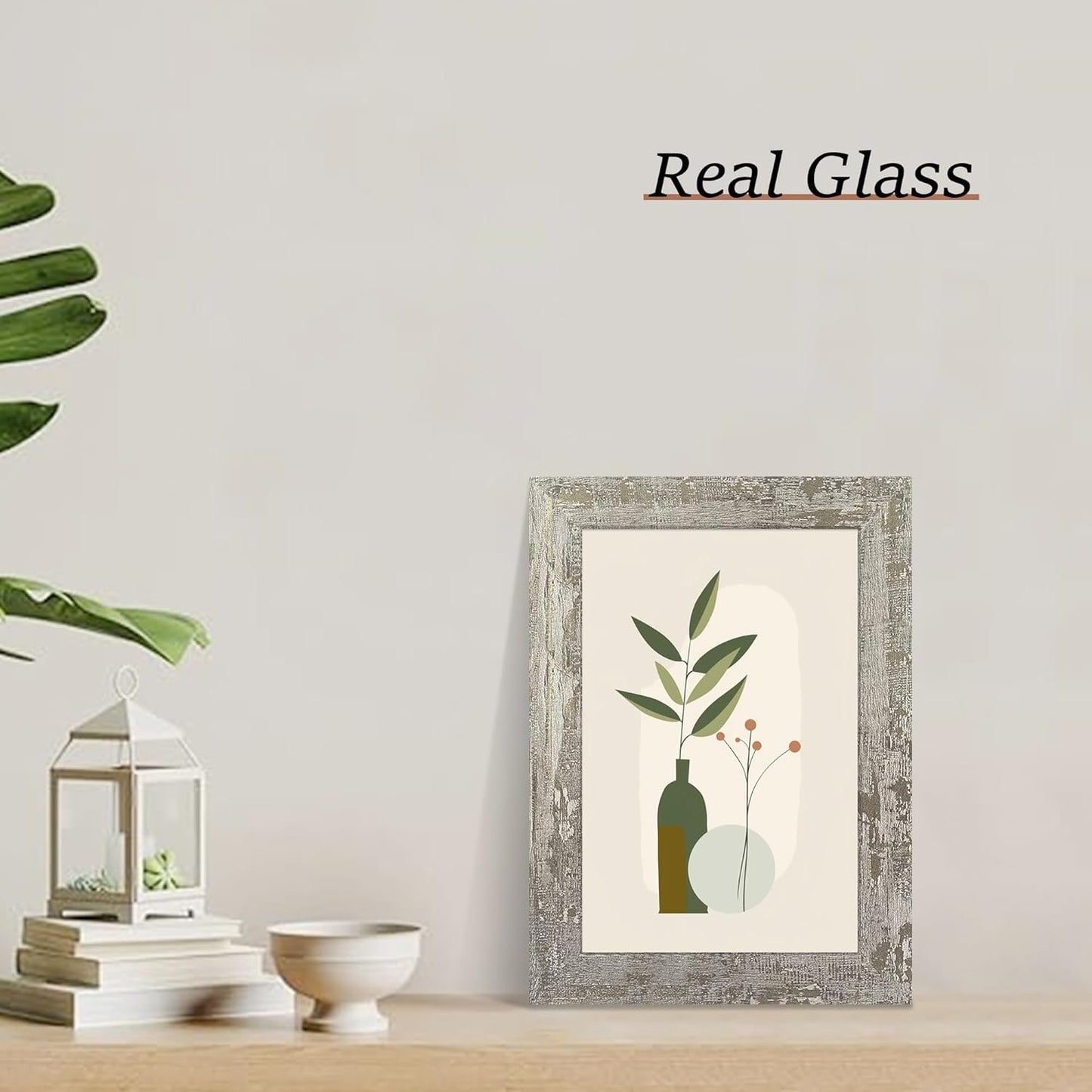 6x9 Picture Frame Set of 4, High Definition Glass Distressed Moss Green Frame, 6 x 9 Rustic Wood Photo Frames for Tabletop Display and Wall Mounting