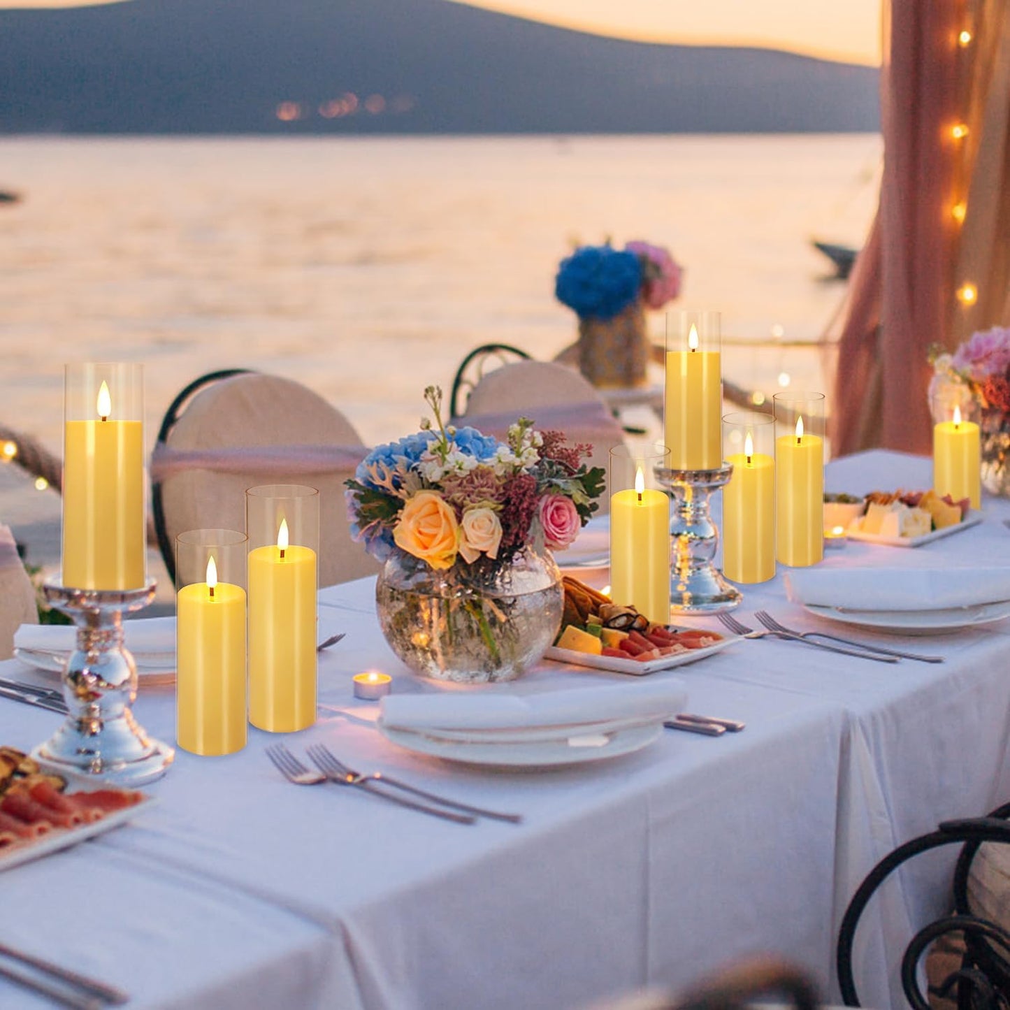 Flickering Flameless Candles Battery Operated with Remote and 2/4/6/8 H Timer Plexiglass Led Pillar Candles with Realistic Moving Wick Candles for Home Decor Pack of 48(D2.2"xH 5"6"7")(Ivory)