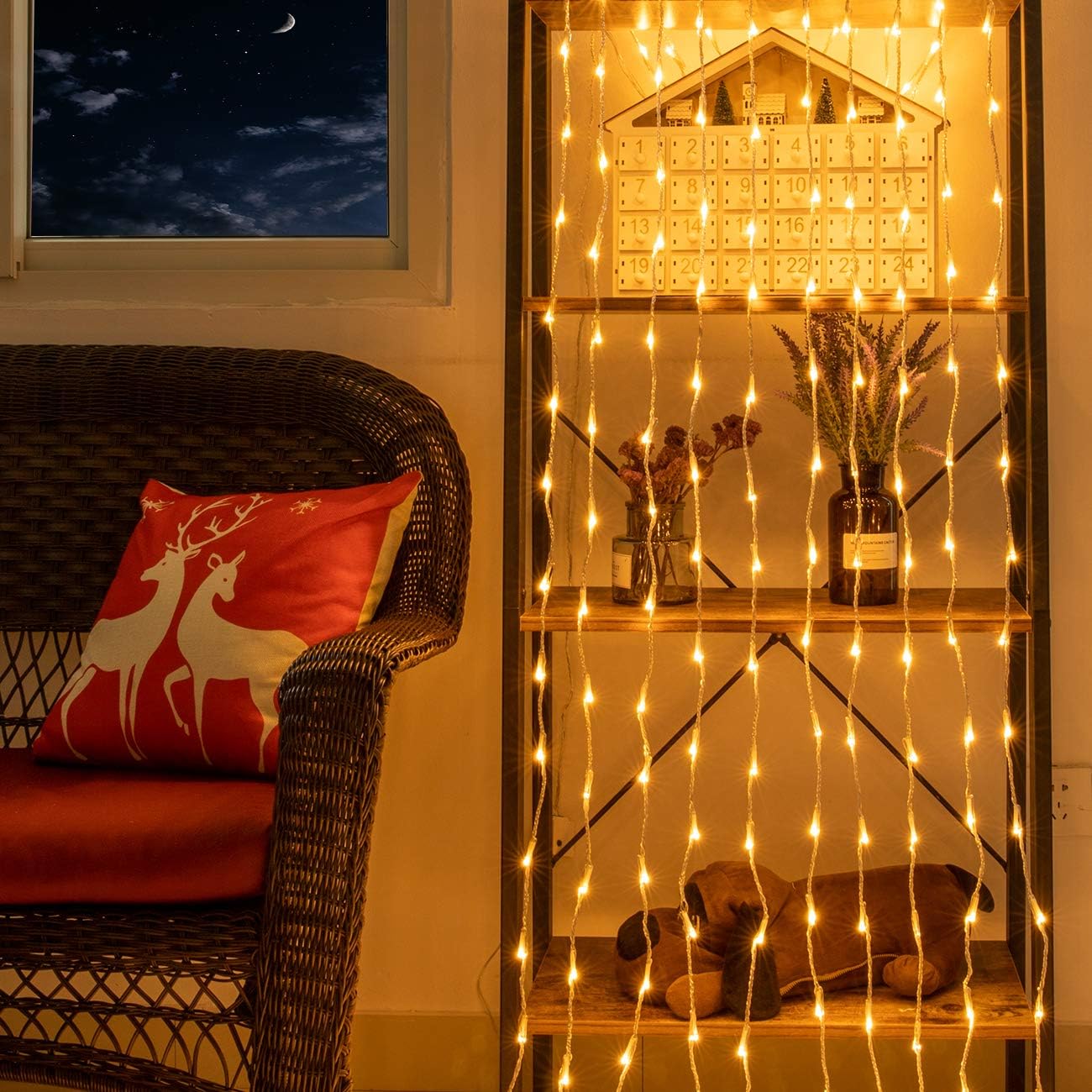 AWQ 300 LED 6.6ft x 9.8ft Window Curtain String Light Window Fairy Lights 8 Modes for Christmas Wedding Home Garden Bedroom Outdoor Indoor Wall Decor (Warm White)