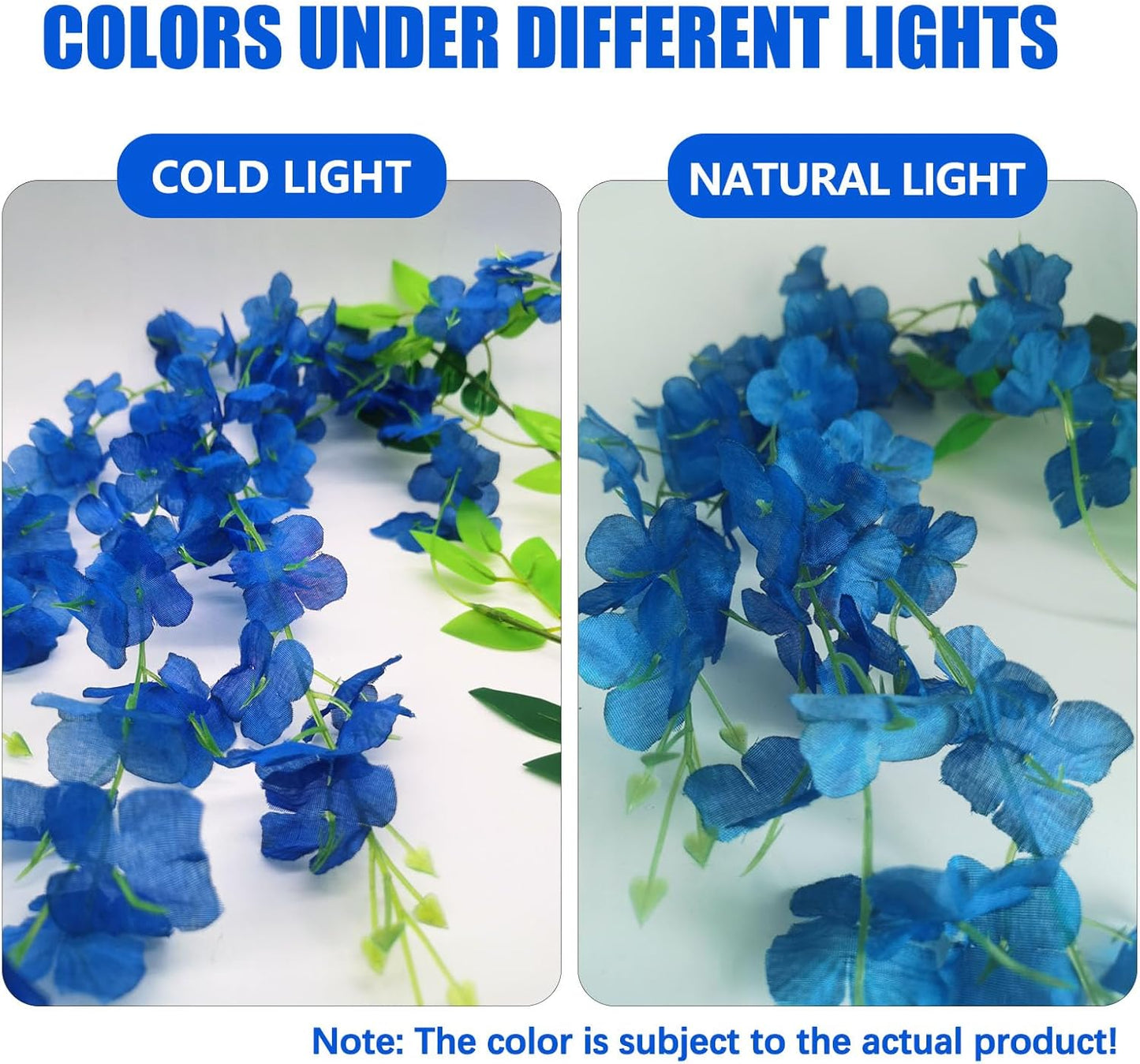 12 Pack Royal Blue Wisteria Hanging Flowers, 3.44 Ft Fake Hanging Flowers, Artificial Wisteria Garland Vines for Wedding Room Backdrop Outdoor Patio Garden Decoration