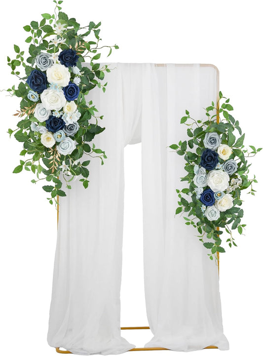 Arch Flower Kit of 2 - Artificial Floral Swag for Wedding Welcome Sign, Reception Ceremony Signs, Chair Decor (Dusty Blue & Ivory)
