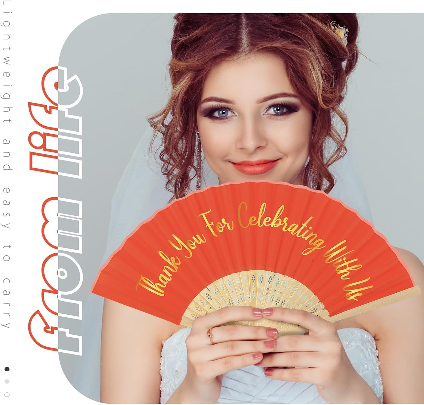 Jetec 50 Pcs Wedding Fans for Guests Bulk Silk Hand Fans Handheld Folded Thank You for Celebrating with Us Wedding Favors for Bridal Bridesmaid Baby Shower Dancing Party Church Gift(Orange)