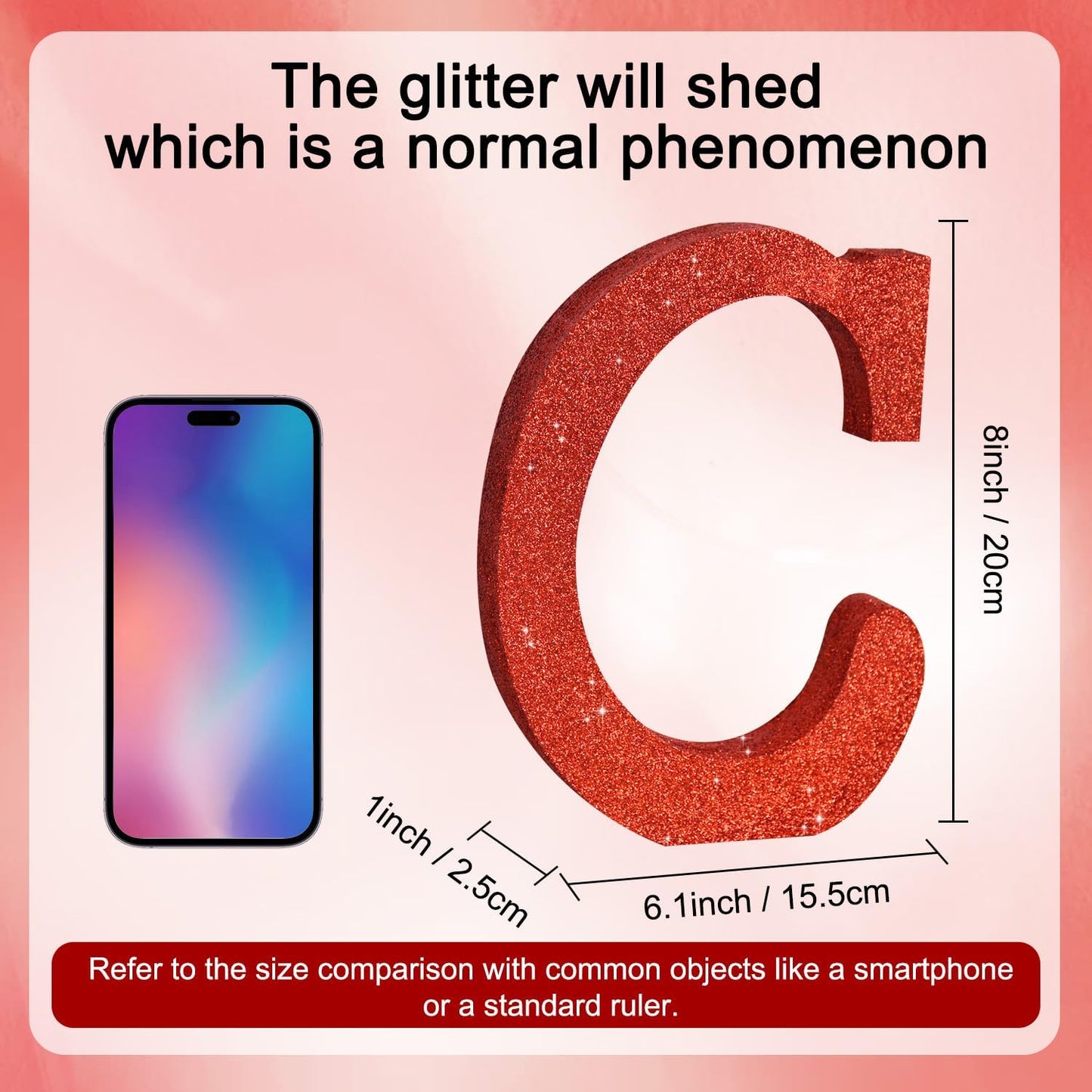 TONIFUL 8 Inch Red Glitter Letter C Table Centerpiece A-Z Red Birthday Party Decorations,Red Alphabet C for Birthday,Chrismas,Graduation,Bridal Shower,Wedding,Anniversary Party Supplies