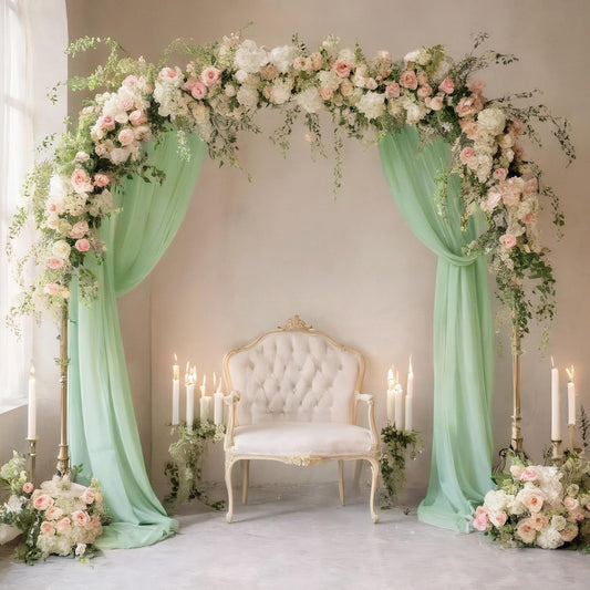 DUOBAO Sage Green Chiffon Backdrop Curtains 96 inches Long 2 Panels Set for Parties Bedroom Living Room, Soft Fabric Drapes Semi Sheer Curtain Dark Green Photo Background