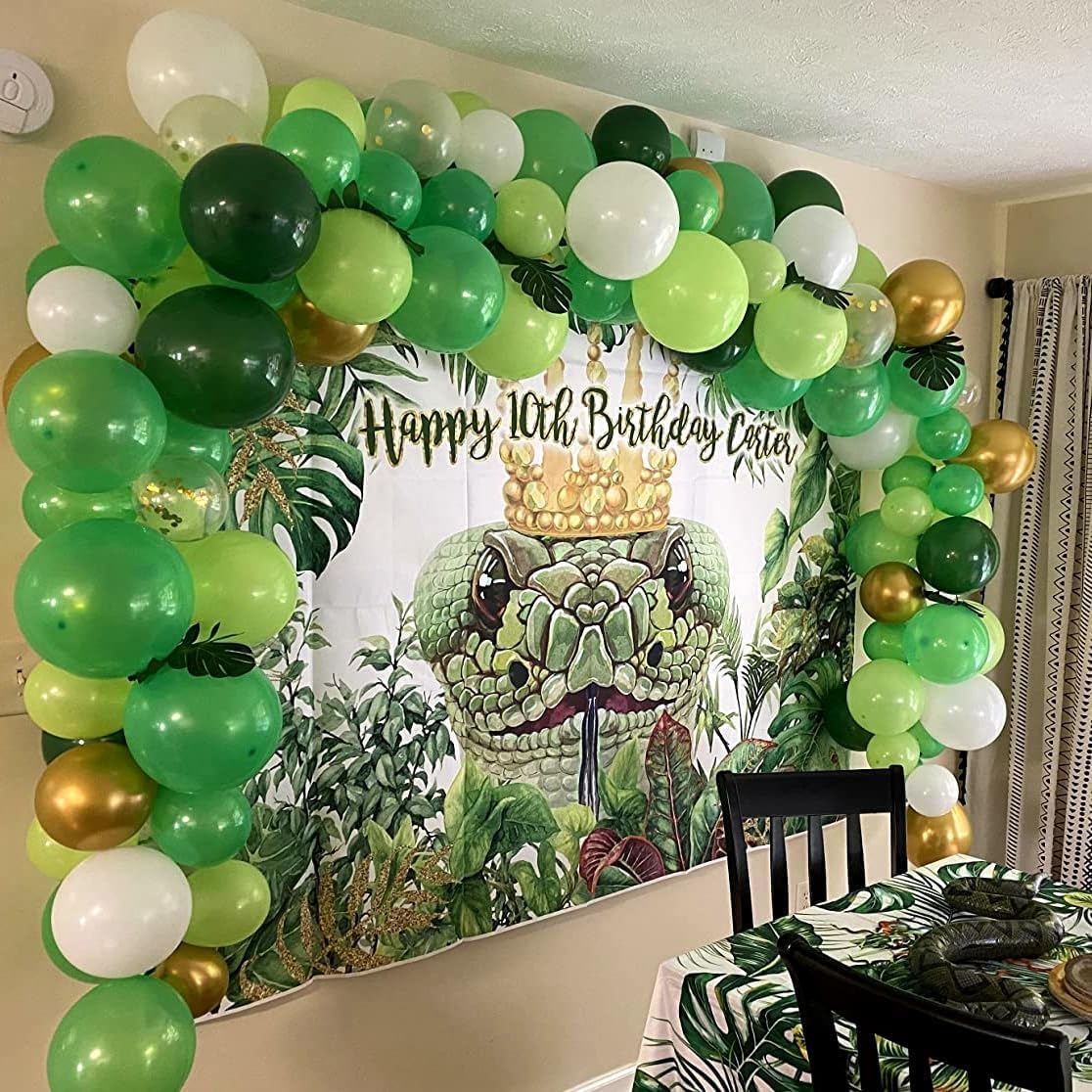 Green Gold Balloons Set, Dark Green Pearl Lime Green Metallic Gold White with Confetti Latex Balloons, Light Green Gold White Balloon for Jungle Dinosaur Birthday Baby Shower Wedding Party Decorations
