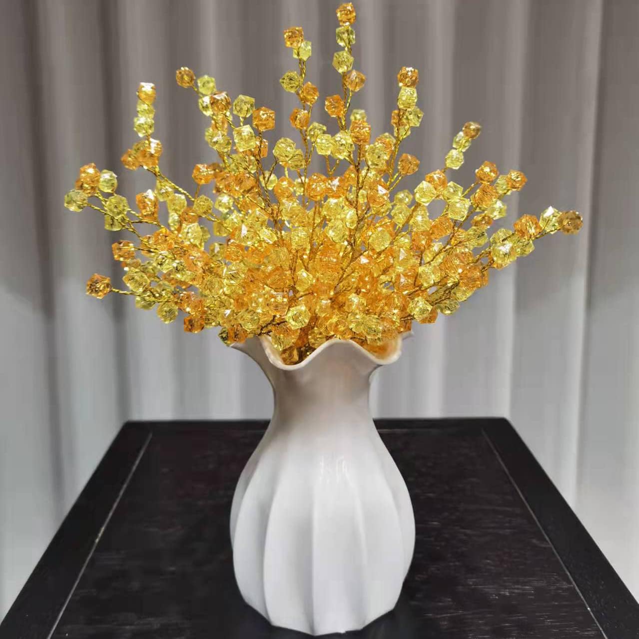 16PCS Crystal Artificial Flowers Bouquets Handmade Acrylic Flower Branches Fake Beaded Baby Breath Floral Crafts for Wedding Party Home Decor