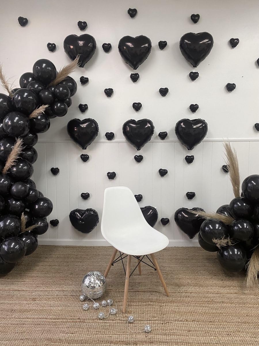Biapian Foil Heart Balloons Black, 10PCS Black Heart Shape Balloons, Valentines Balloons 18inch Black Foil Balloon for Helium Valentine Decorations for Valentines Day, Wedding, Anniversary Decoration