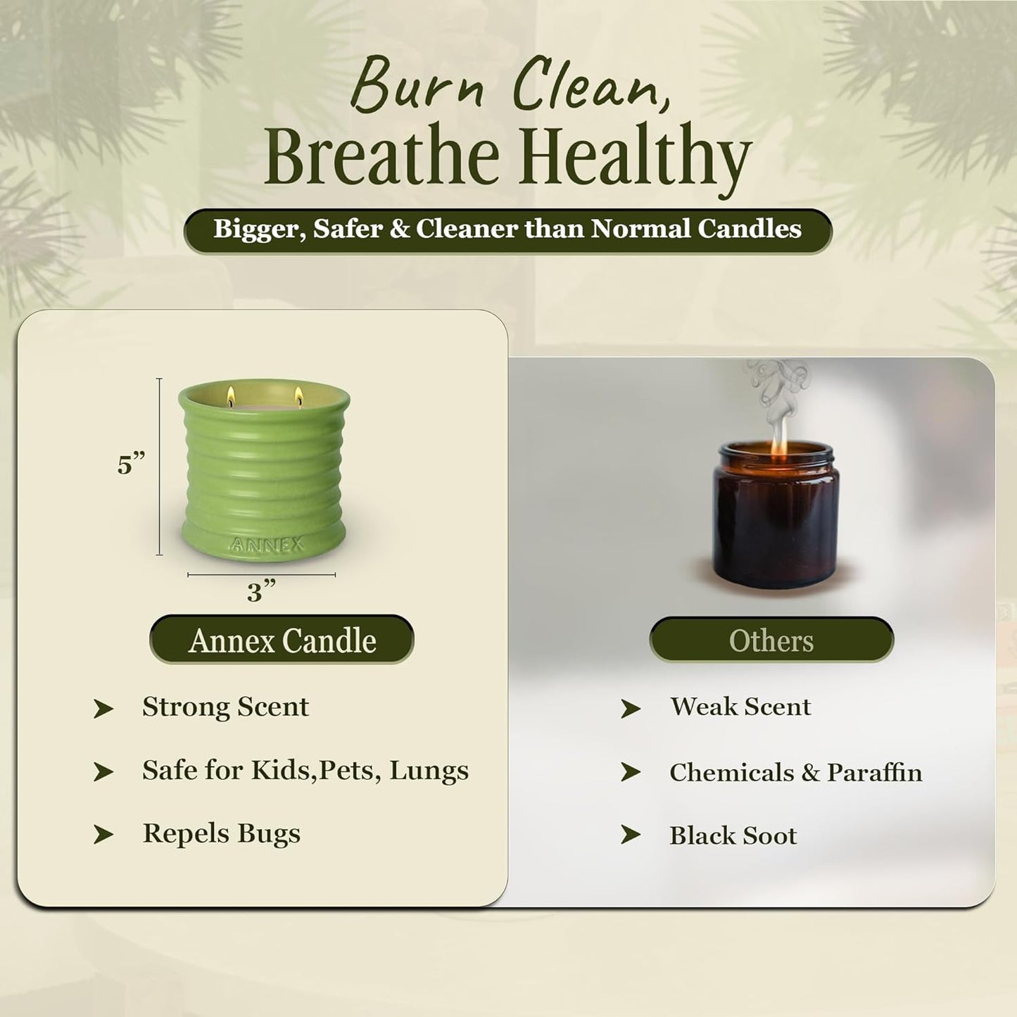 Scented Luxury Candles Outdoor Mosquito Bug Repellent Ceramic Jars, Soy Wax | The Green Life, Large Natural Candle - Green Melon & Peppermint | Non Toxic, 2 Wicks, Reusable Jar