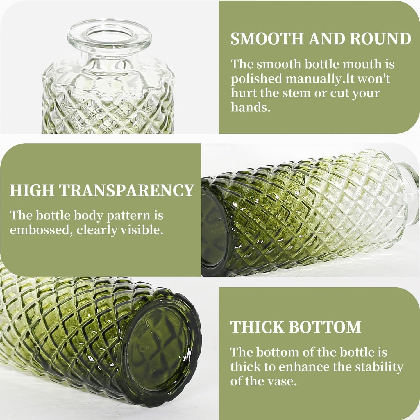 Mini Bud Vases As Wedding Centerpieces for Tables,Clear Bud Vases for Flowers,Small Flower Vases Suitable for Birthday Party,Anniversary,Wedding Reception,Baby Shower (Dark Green, 12PCS)