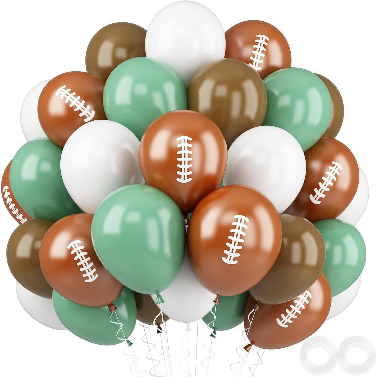 Football Balloons, 52 PCS 12 Inch Brown Bean Green White Football Printed Balloons, Football Party Decorations for Football Boys Sports Rugby Baby Shower Birthday Game Football Party Decorations
