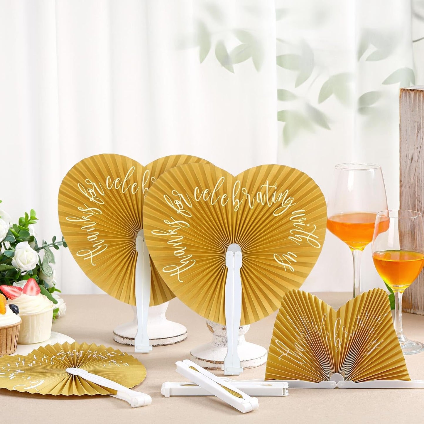 120 Pieces Paper Hand Held Fan Bulk Paper Folding Fans for Weddings Foldable Wedding Fans Bridesmaid Gift for Guest Bridal Shower Dancing Party DIY Craft Photo Props Wall Decoration(Gold,Heart)