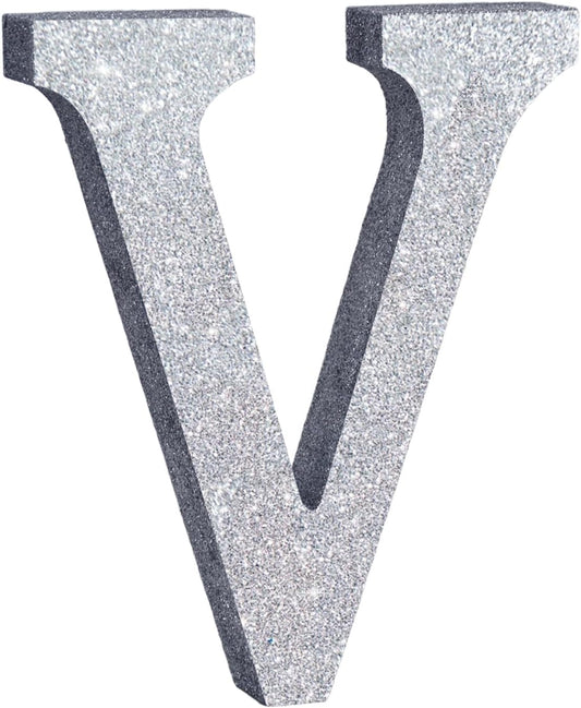 TONIFUL 8 Inch Silver Glitter Letter V Table Centerpiece A-Z Silver Birthday Party Decorations,Silver Alphabet V for Birthday,Chrismas,Graduation,Bridal Shower,Wedding,Anniversary Party Supplies