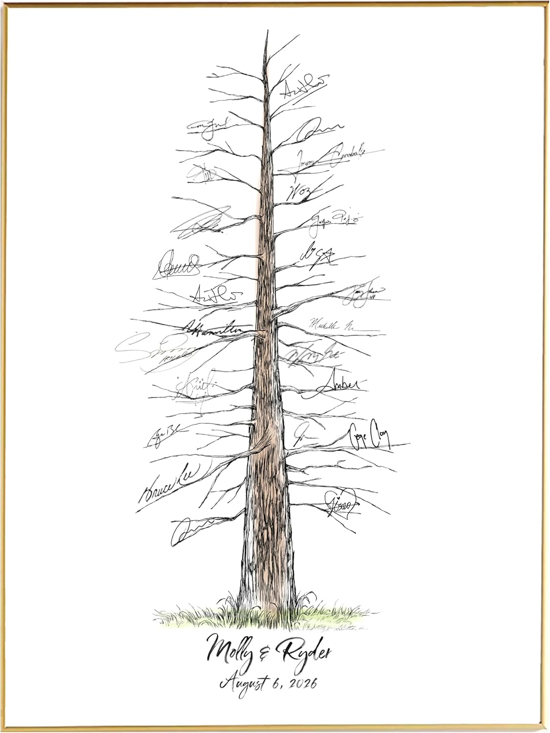 Guestbook Tree Signature Pine Tree with Watercolor for Wedding, Guest Books Guest Sign in