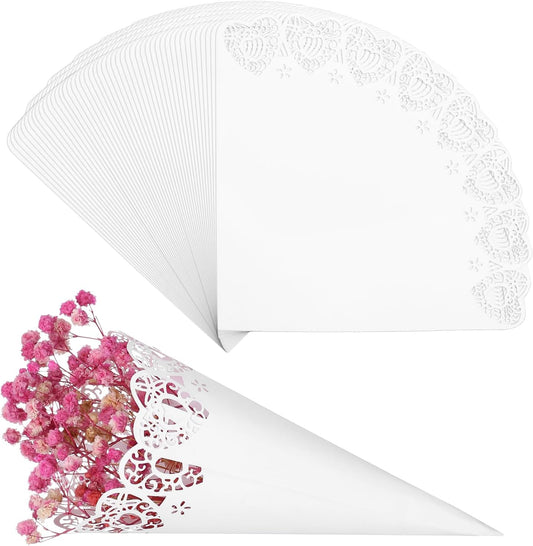 GWHOLE 100 Pcs Wedding Confetti Cones, Heart Paper Petal Cone for Wedding Party, White