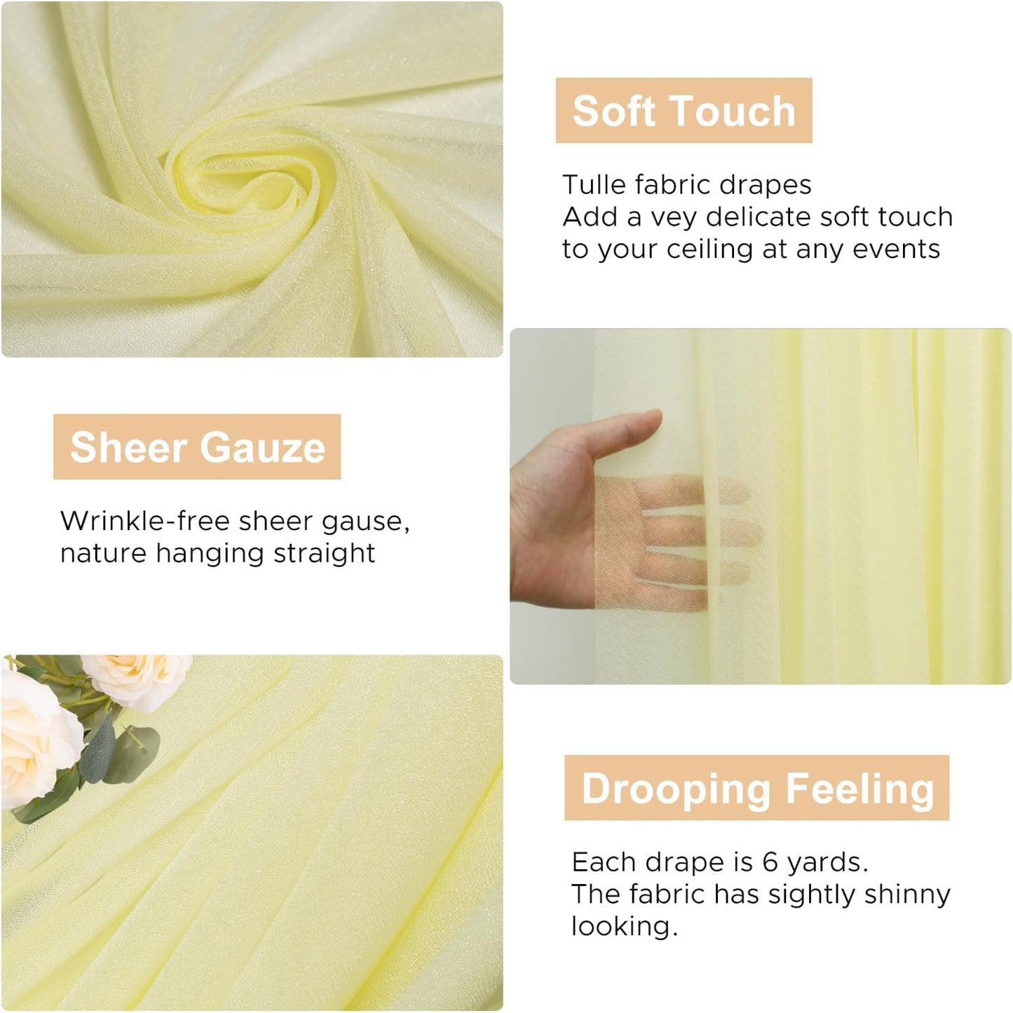 Wokceer Wedding Arch Draping Fabric 6 Panels 28.7" x 20FT Beige Drapes Sheer Fabric Backdrop Arch Draping Fabric for Wedding Ceremony Birthday Party Bridal Shower Decoration