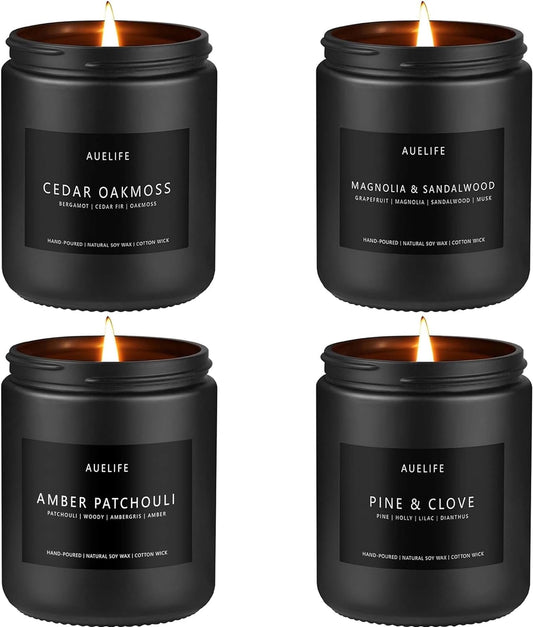 Scented Candles Set | Gifts for Men - 4 Pack Men Candle Set, Masculine Candle, Soy Candles for Home Scented, Gift for Dad Fathers Day -Scent of Cedar Oakmoss/Pine&Clove/Patchouli/Sandalwood