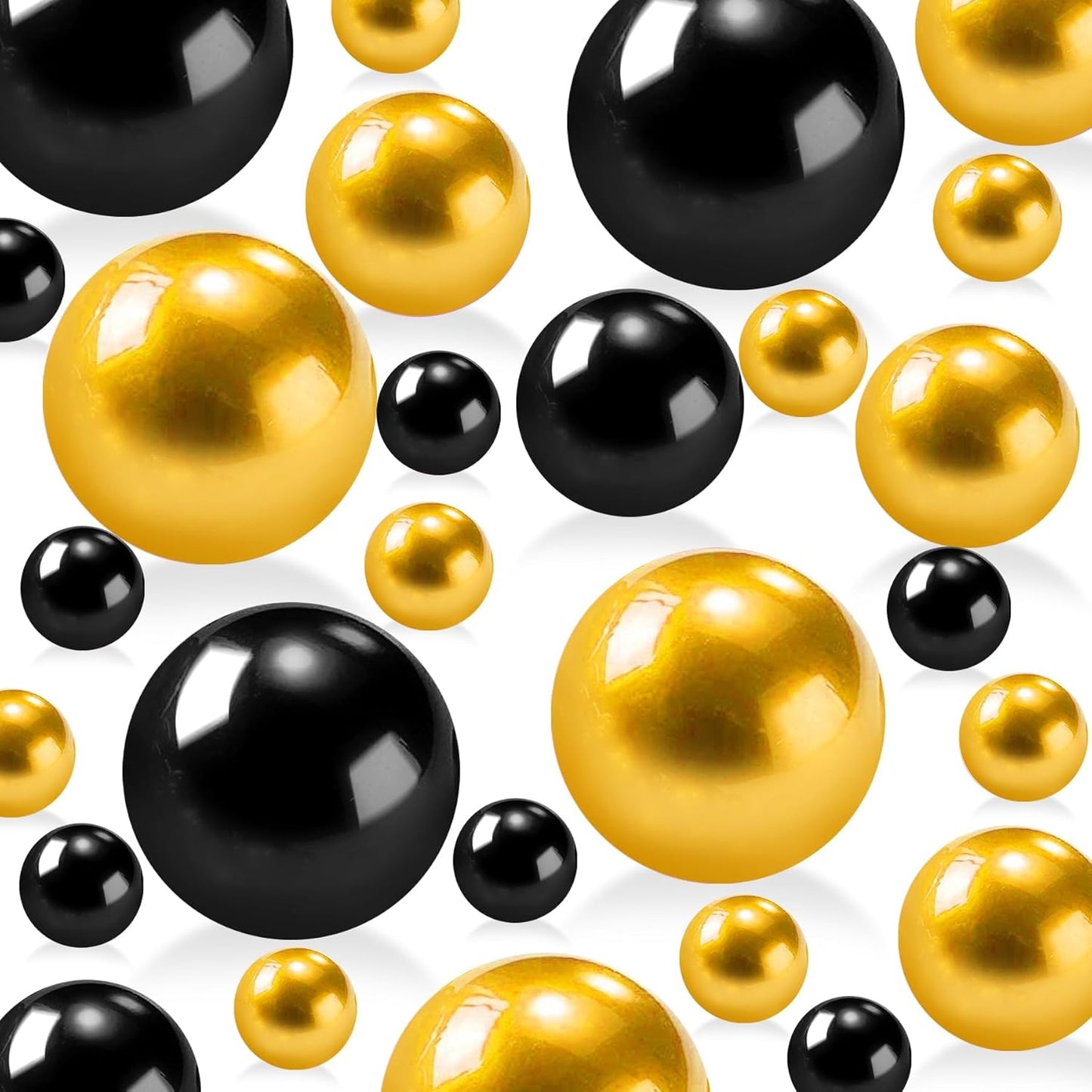 120 PCS 8/14/20mm No Hole Polish Pearl Beads for Centerpiece, Black Gold Beads Decorative Vase Fillers, Plastics Pearls for Vases, Table Scatters, Wedding Party Decor