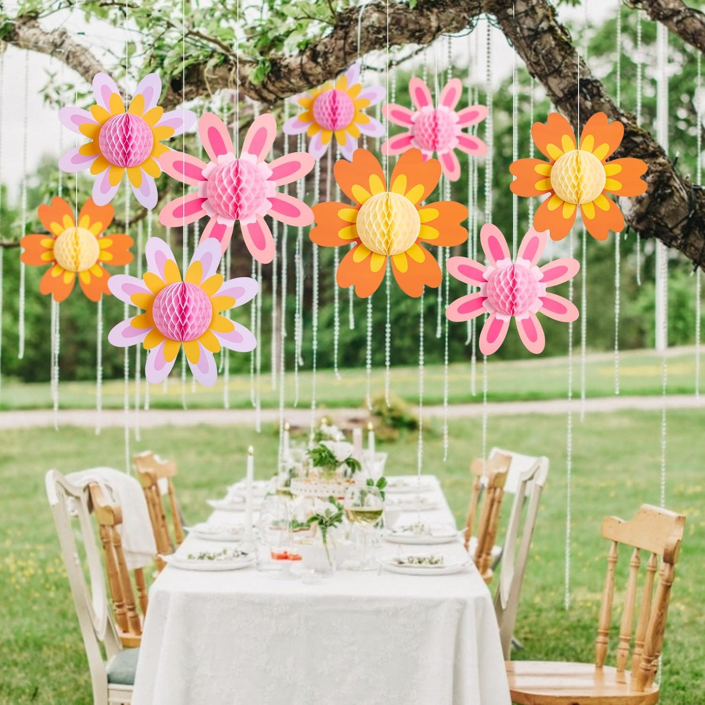 SUNBEAUTY 9 PCS 10 Inches Daisy Birthday Party Decorations - Groovy Flower Spring Sun Retro Hippie Baby Shower Decor