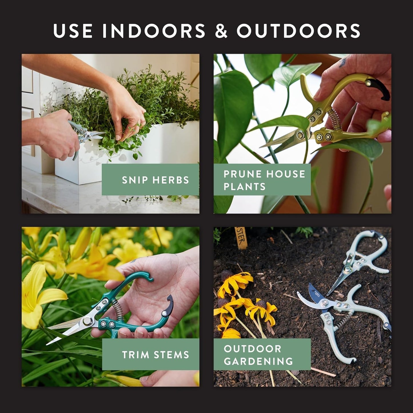 Modern Sprout Pruning Shears - Herb Snipping Scissors- Lightweight Gardening Tools W/Easy Lock - Flower Cutter Garden Shears - Carbon Steel Blade + Plastic-Free Reusable Holster (Multicolor, 12 Pcs)