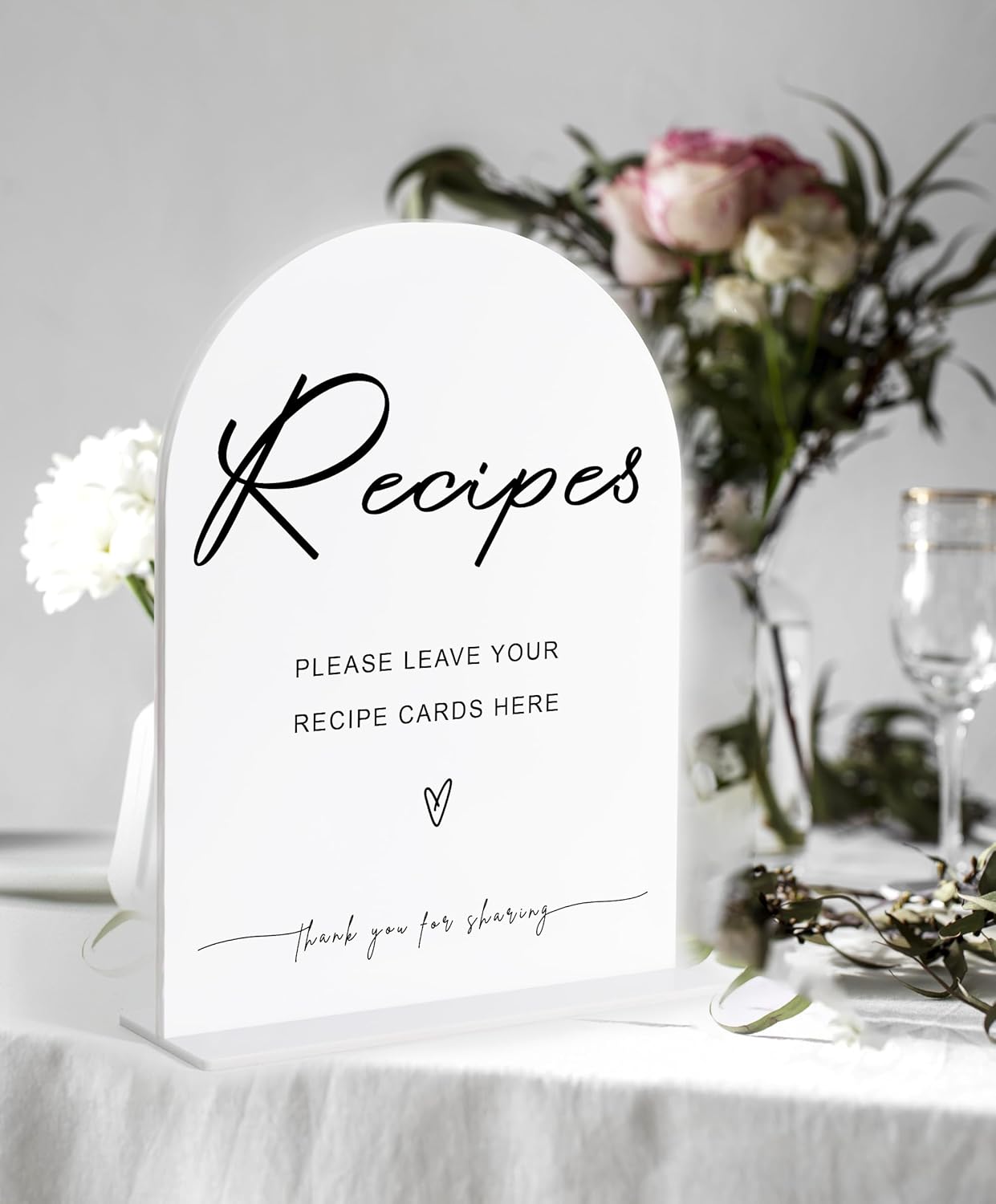 Leave Your Recipe Card Sign, White Arch Acrylic Wedding Sign, Recipe Cards for Bridal Shower, Bridal Shower Decor, Wedding Reception Decorations, Centerpiece Table Decorations Party for Bride-8