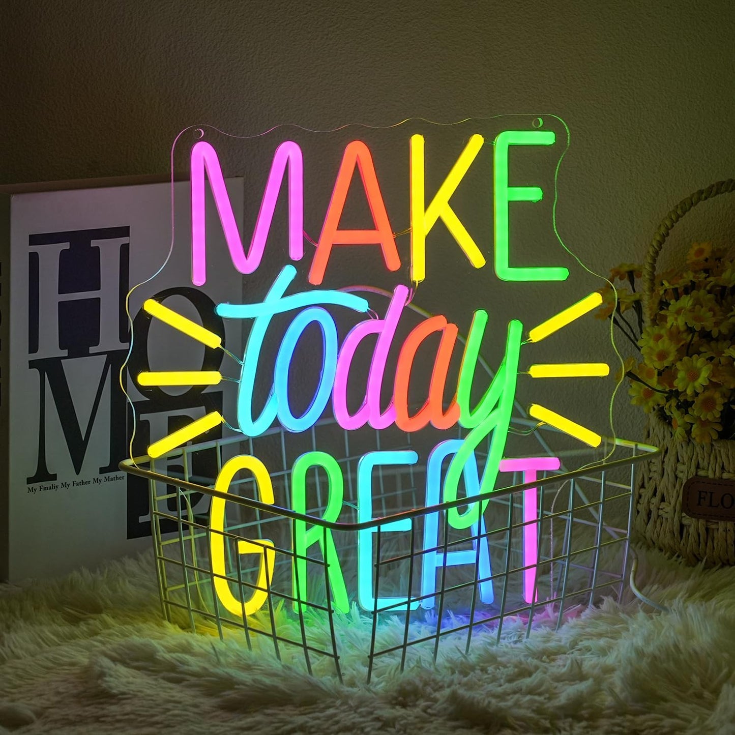 Make Today Great Neon Sign for Wall Decor, Inspirational Colorful Letter Neon Light, Dimmable Motivational Word Led Light Up Sign for Classroom, Cafe, Wedding Party,Birthday Wall Decor