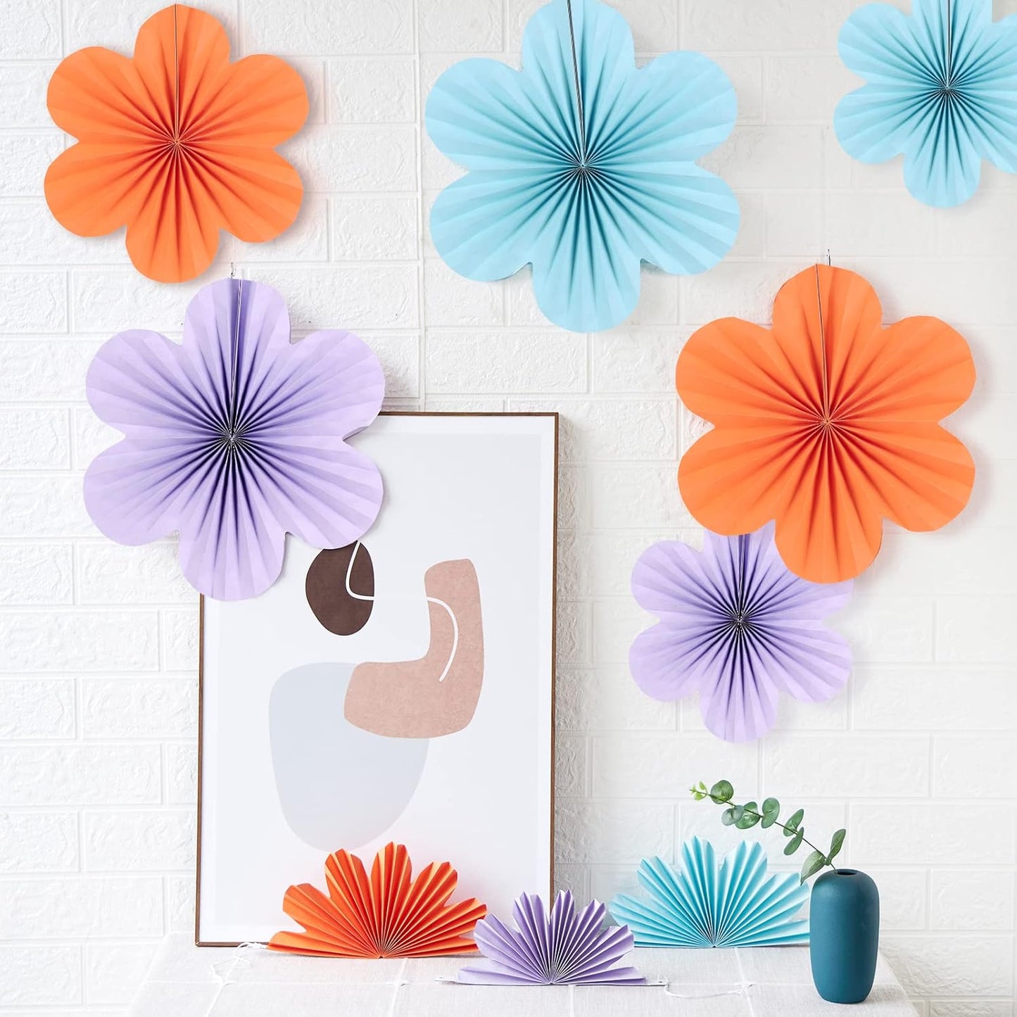 SUNBEAUTY 9 PCS Flower Party Decorations Paper Fans Classroom Decoration Paper Floral Backdrop Decor Paper Fans Decoration Hanging Paper Fans