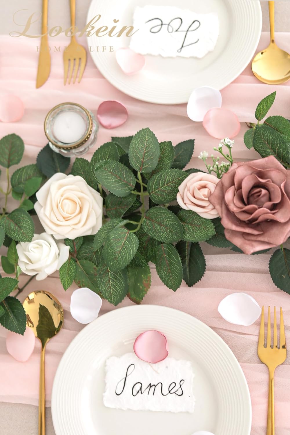 Lookein Artificial Rose Flower Garland Greenery Garland 5FT for Wedding Ceremony Backdrop Arch Flowers Table Centerpieces Decorations, Garden Dusty Rose