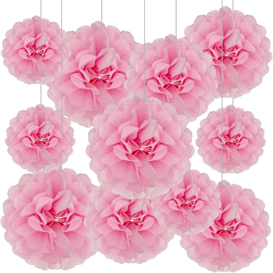 Tissue Paper Pom Poms, Pink Tissue Paper Flowers, Hanging Flower Balls for Weddings Fiesta Parties Birthday Baby Showers Classroom Bridal Shower Decoration (20Piece Set-6/10/12/14Inch)