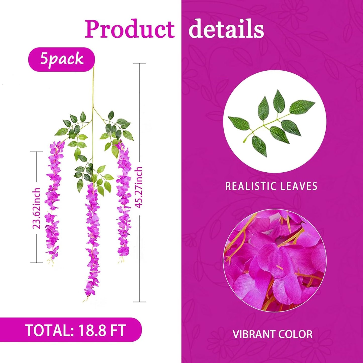 5 Pack Purple Red Wisteria Hanging Flowers Garland, 3.77 Feet Artificial Flower Vines, Fake Wisteria, Artificial Vines Hanging Garland for Backdrop Outdoor Yard Garden Decor