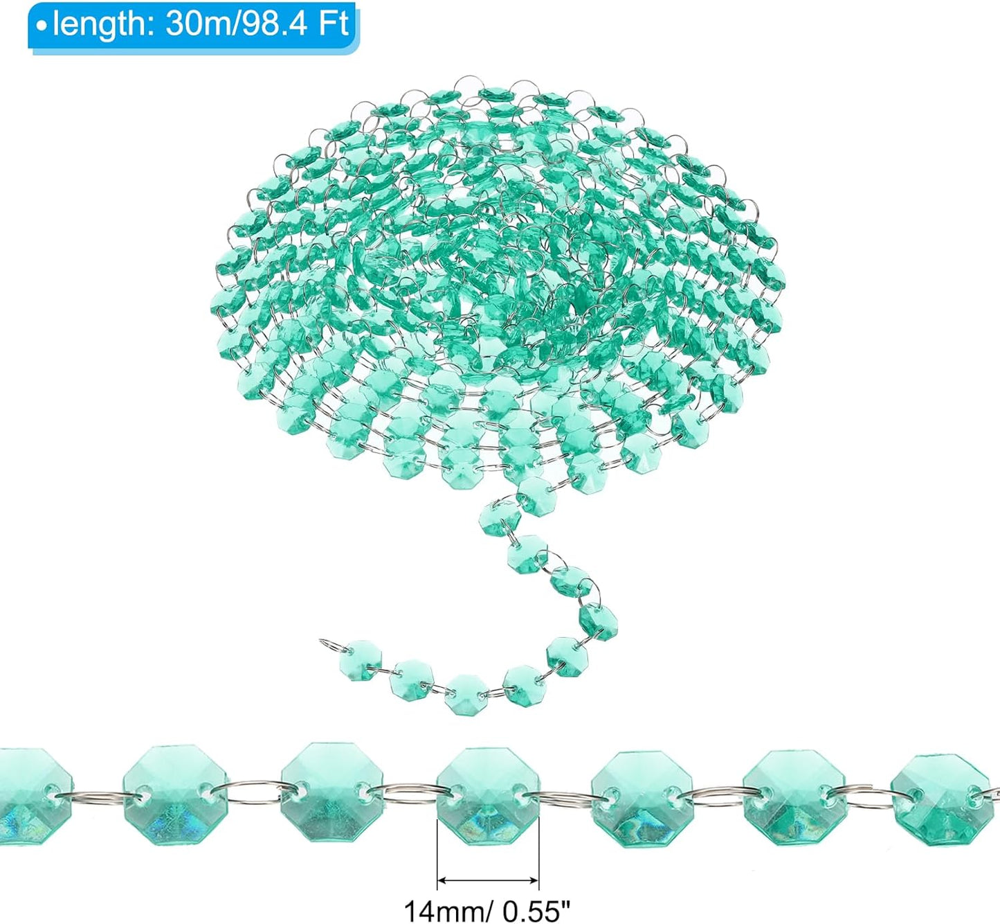 PATIKIL 14 mm Crystal Garland Strands, 98.4 Ft Acrylic Octagon Chandelier Bead Chains String for DIY Craft Wedding Party Home Decorative Jewelry Making, Blue