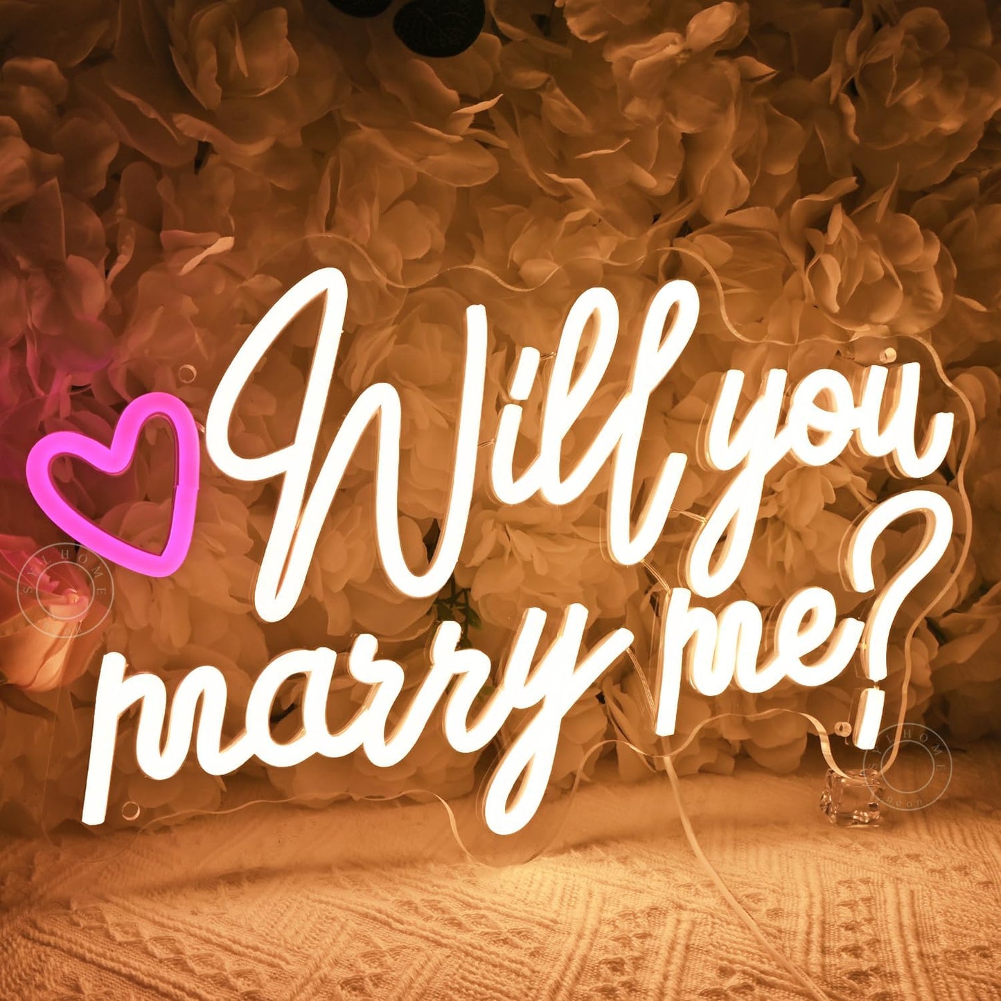 SYLHOME Will You Marry Me ? Led Neon Light Sign Heart Wedding Proposal Bedroom Wall Sign Decor Bridal Shower Engagement Party Backdrop 15.75" X 9.45" USB