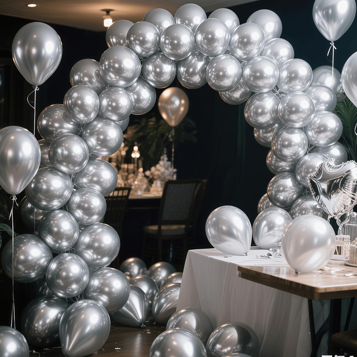 300 Pcs Metallic Silver Balloons 12 Inch Silver Chrome Balloon for Wedding, Birthday, Baby Shower Party Decorations