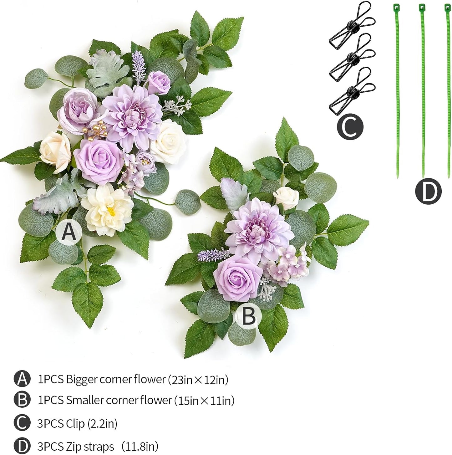 WEIERYUE(Pack of 2 Artificial Flowers Decorations,Artificial Arch Backdrop Garlandfor Ceremony Party Reception Entrance Welcome Easel Door Floral Decor Wall Home Entryway Outdoor(Cream Purple)