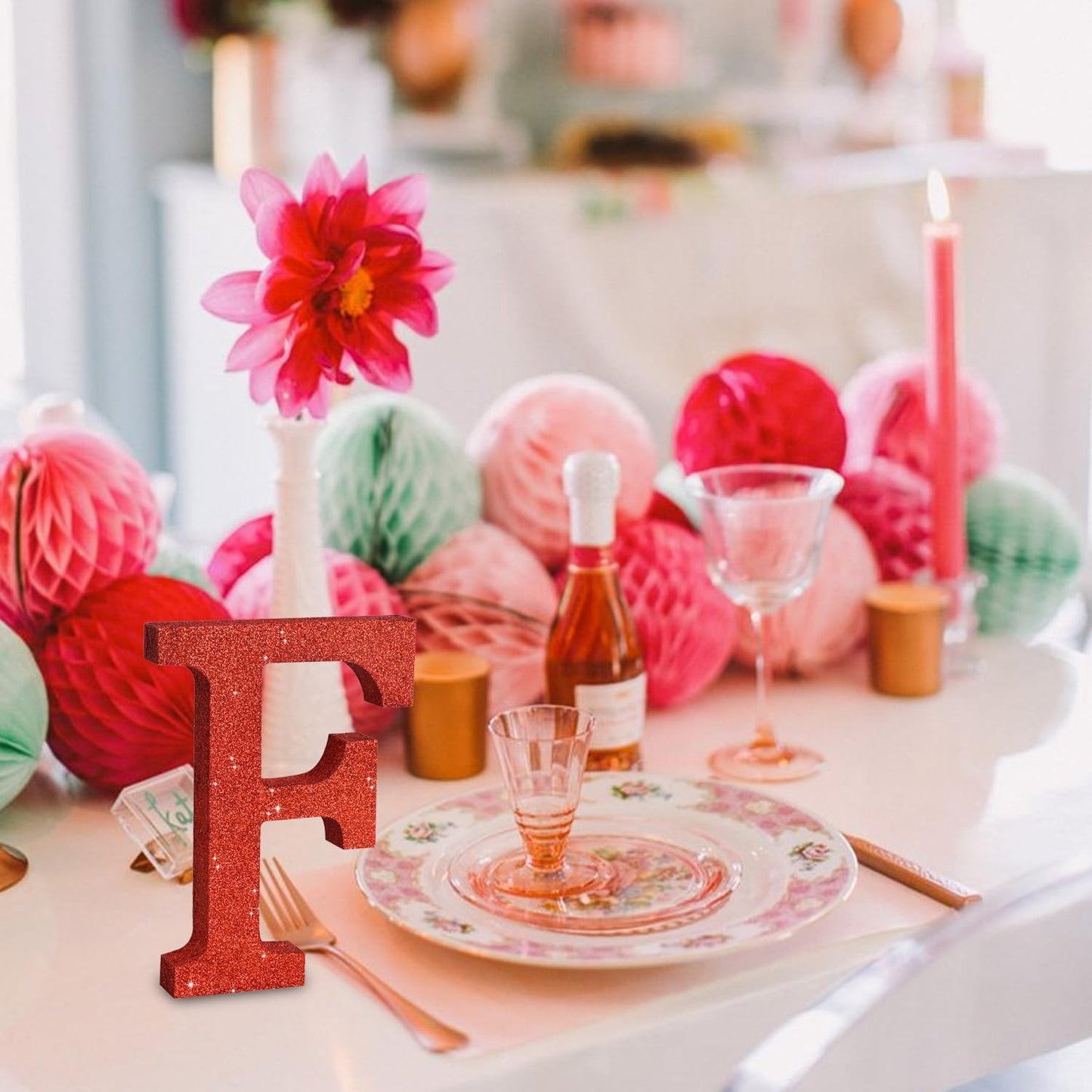 TONIFUL 8 Inch Red Glitter Letter F Table Centerpiece A-Z Red Birthday Party Decorations,Red Alphabet F for Birthday,Chrismas,Graduation,Bridal Shower,Wedding,Anniversary Party Supplies