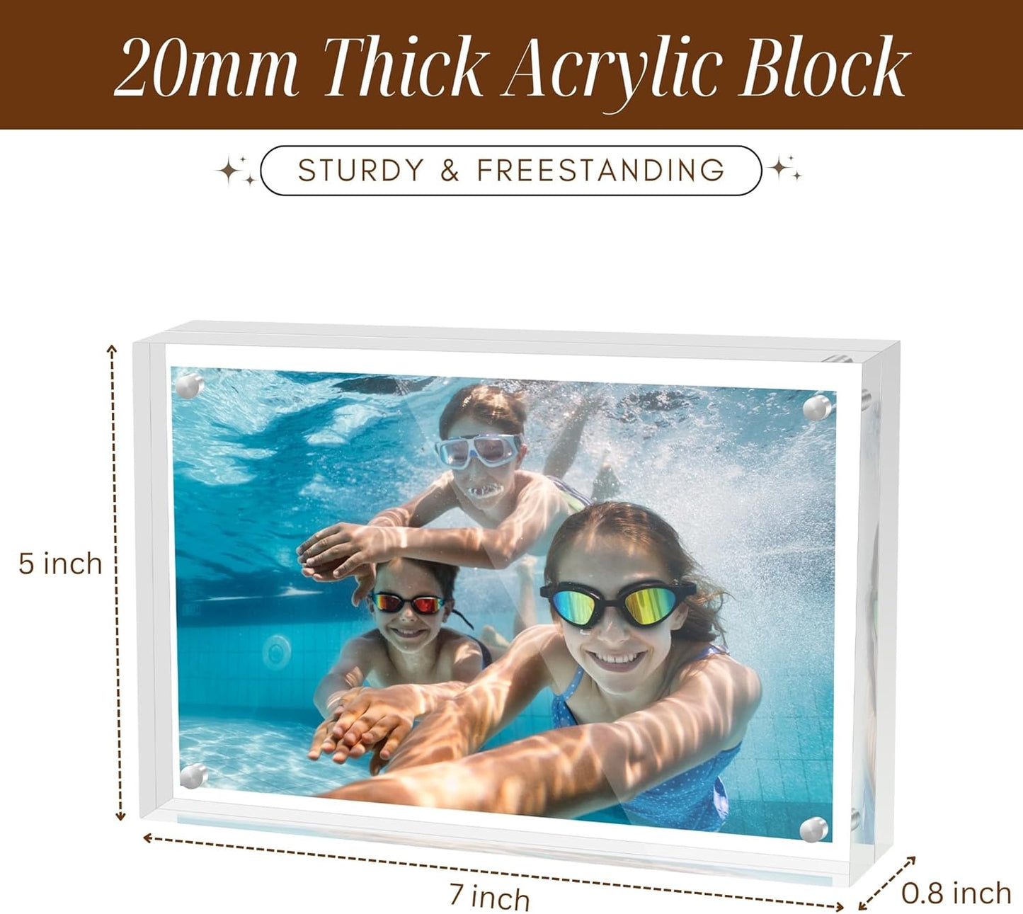 CATIFLIN 5x7 Magnetic Acrylic Frames 2 Pack, Double Sided Clear Frameless Picture Frame Blocks, 20mm Thick Photo Frames Free Standing Display for Family Photos, Certificates, Office, Artwork