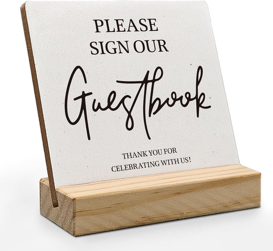 Guest Book Desk Decor, Wedding Guest Book Sign, Wedding GuestBook Wood Plaque, Photo GuestBook WeddingReception Wooden Plaque Sign with Wood Stand for WeddingGuest Reception Table Decor