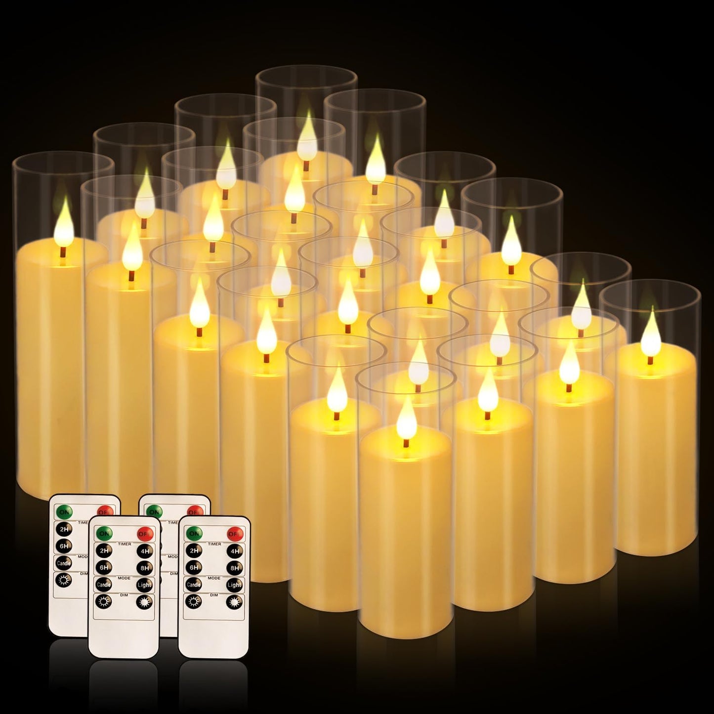 Flickering Flameless Candles Battery Operated with Remote,Led Pillar Candles with Realistic Moving Wick Candles for Halloween,Christmas,Home Decor Pack of 24 (D2.2 xH 5" 6" 7")(Ivory)