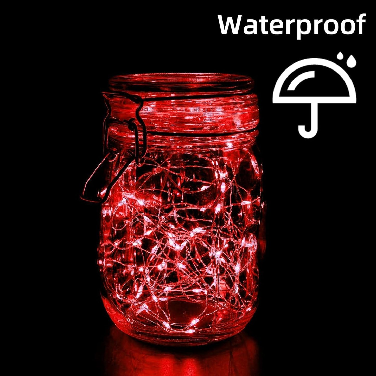 LAMPHOME 6 Pack Fairy Lights Battery Operated String Lights 6.6ft 20 Led Mason Jar Lights Waterproof Silver Wire Light Fireflies DIY Party Wedding Christmas Decoration(6 Pack,RED)