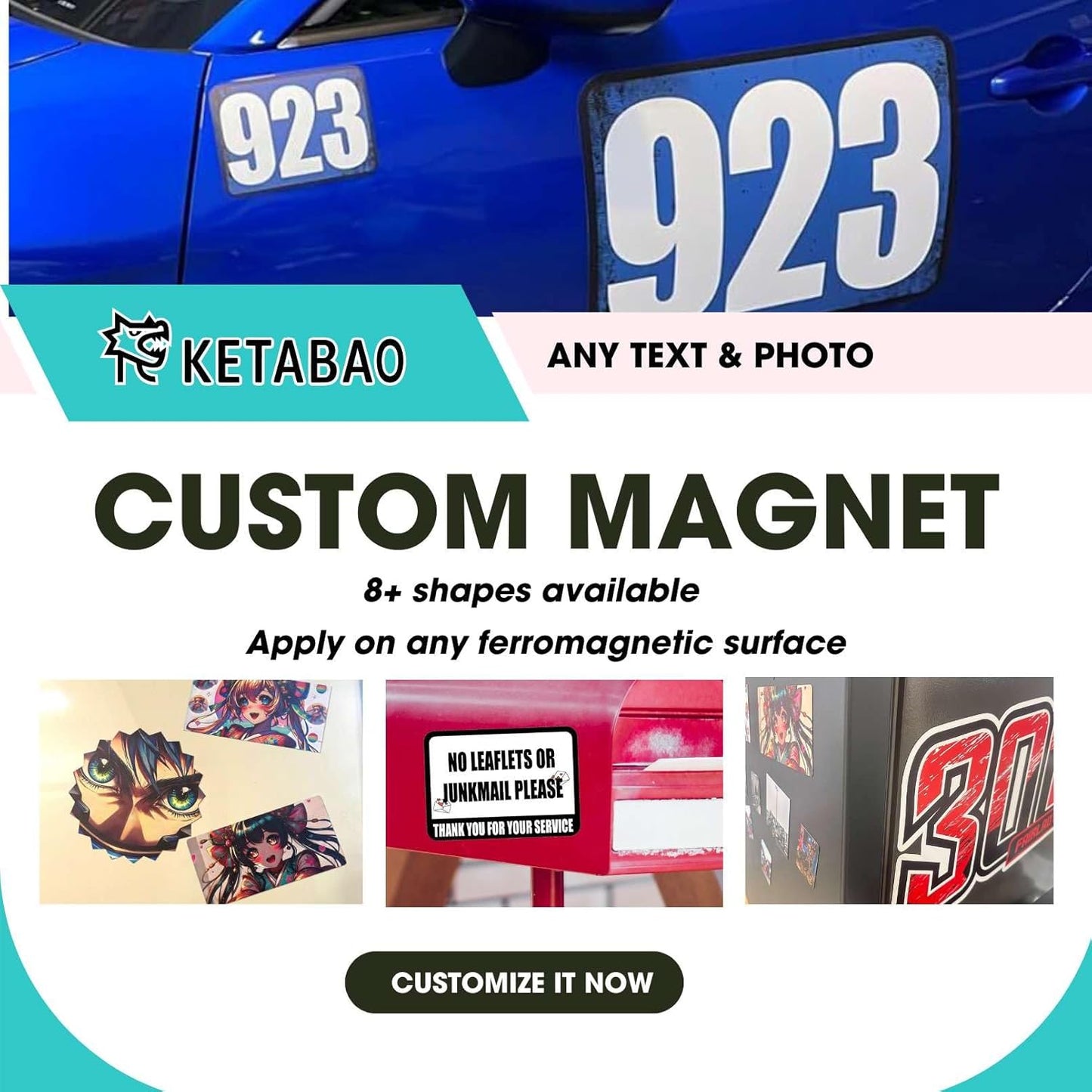 KETABAO – 7" Customized Original Shape Magnetic Pictures Photo Magnet for Refrigerators, Storage Cabinets and Cars – Personalized Gift Ideas