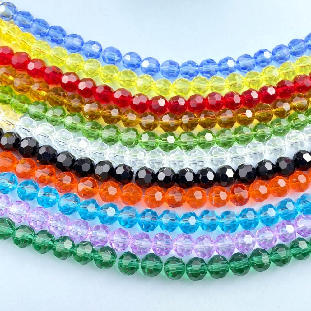 200 PCS 6mm Crystal Glass Beads Round Multiple Faceted Loose Spacer Glass Beads for DIY Handcrafte Bracelet Necklace Earring Jewelry Making(Multicolor)