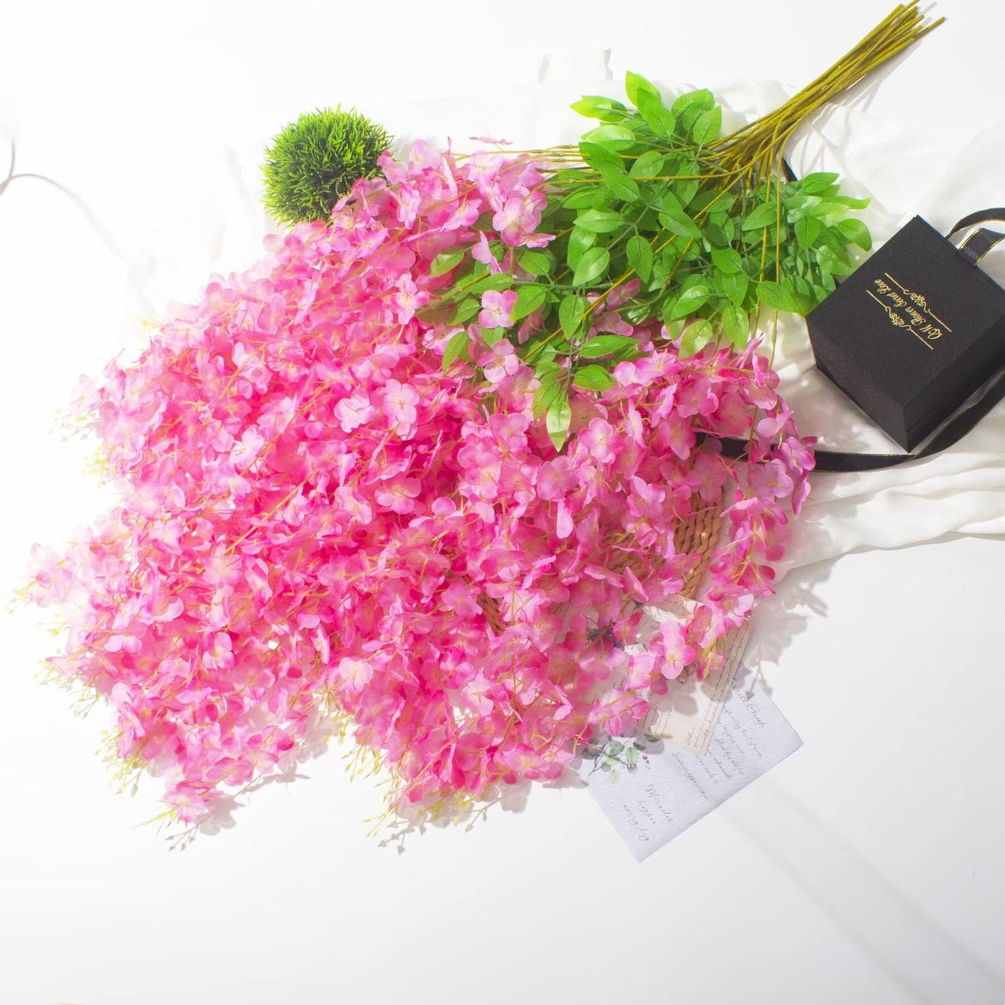 24 Pack Artificial Fake Wisteria Vine Ratta (3.75 Feet) Hanging Garland Silk Flowers String Home Party Wedding Decor (Deep Pink)