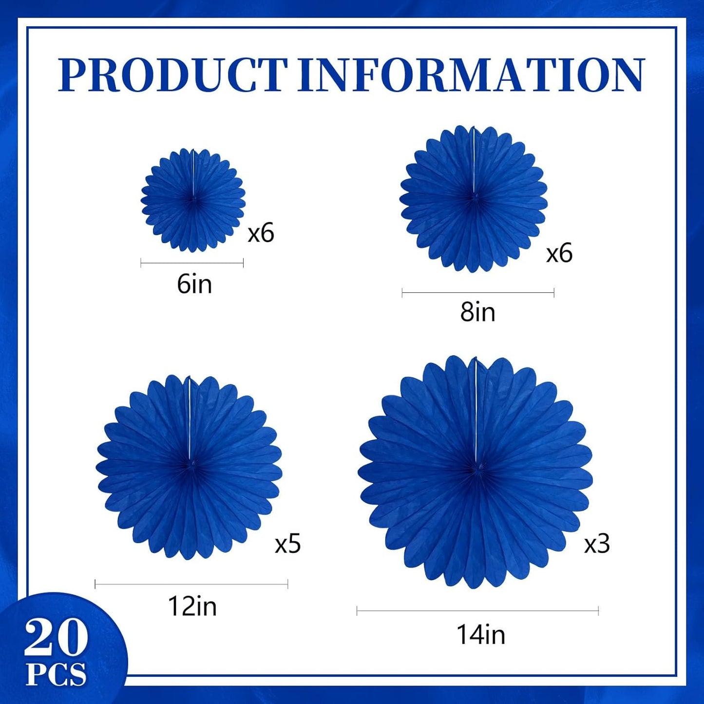 20 Pcs Royal Blue Hanging Paper Fan, Hanging Honeycomb Round Paper Fans for Weddings, Birthdays, Christmas, Baby Showers, Classroom, Events Ceiling Party Supplies Decorations