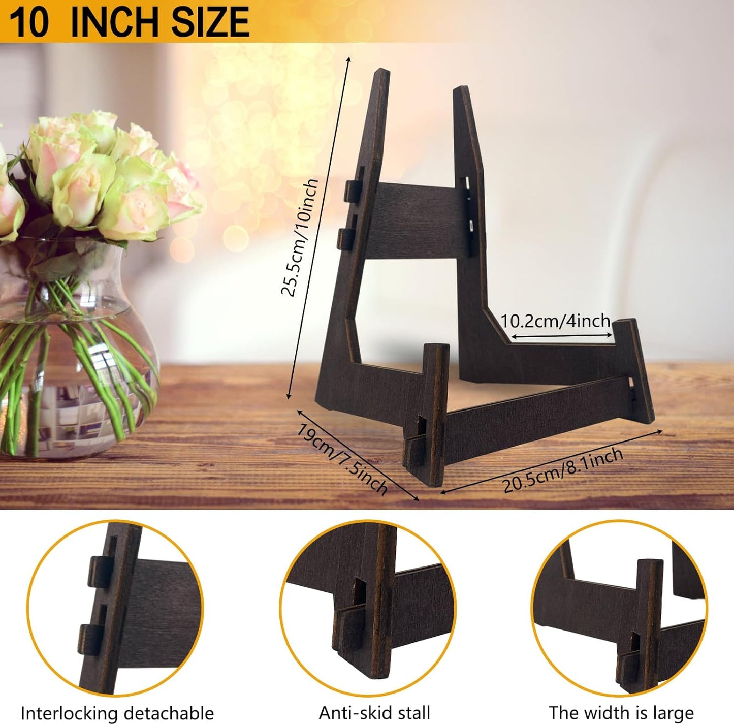 10 Inch Wooden Plate Stand - Easel & Book Display Stand