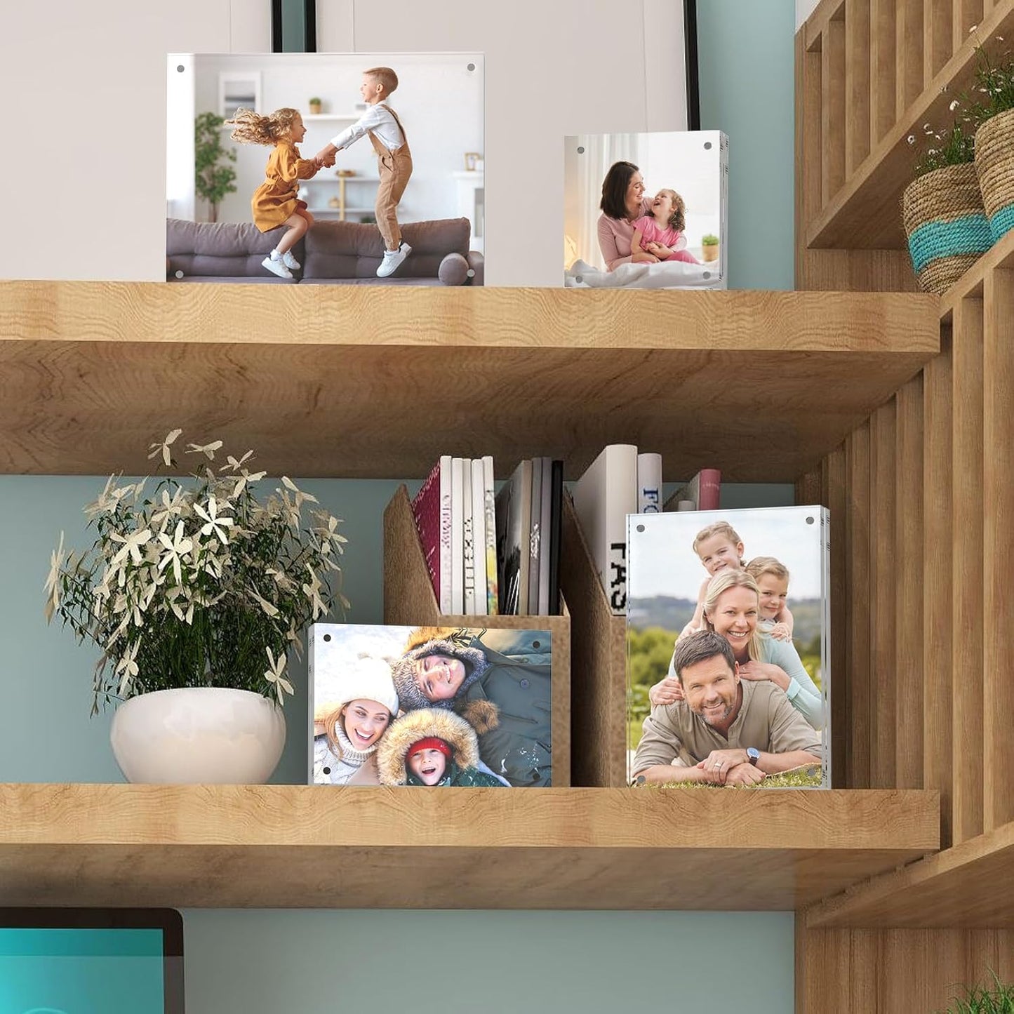 6x8 Acrylic Picture Frames, 20mm Thick Clear Frameless Magnetic Photo Frames, Double Sided Transparent Square Frame Gift for Desktop Display(3 Pack)