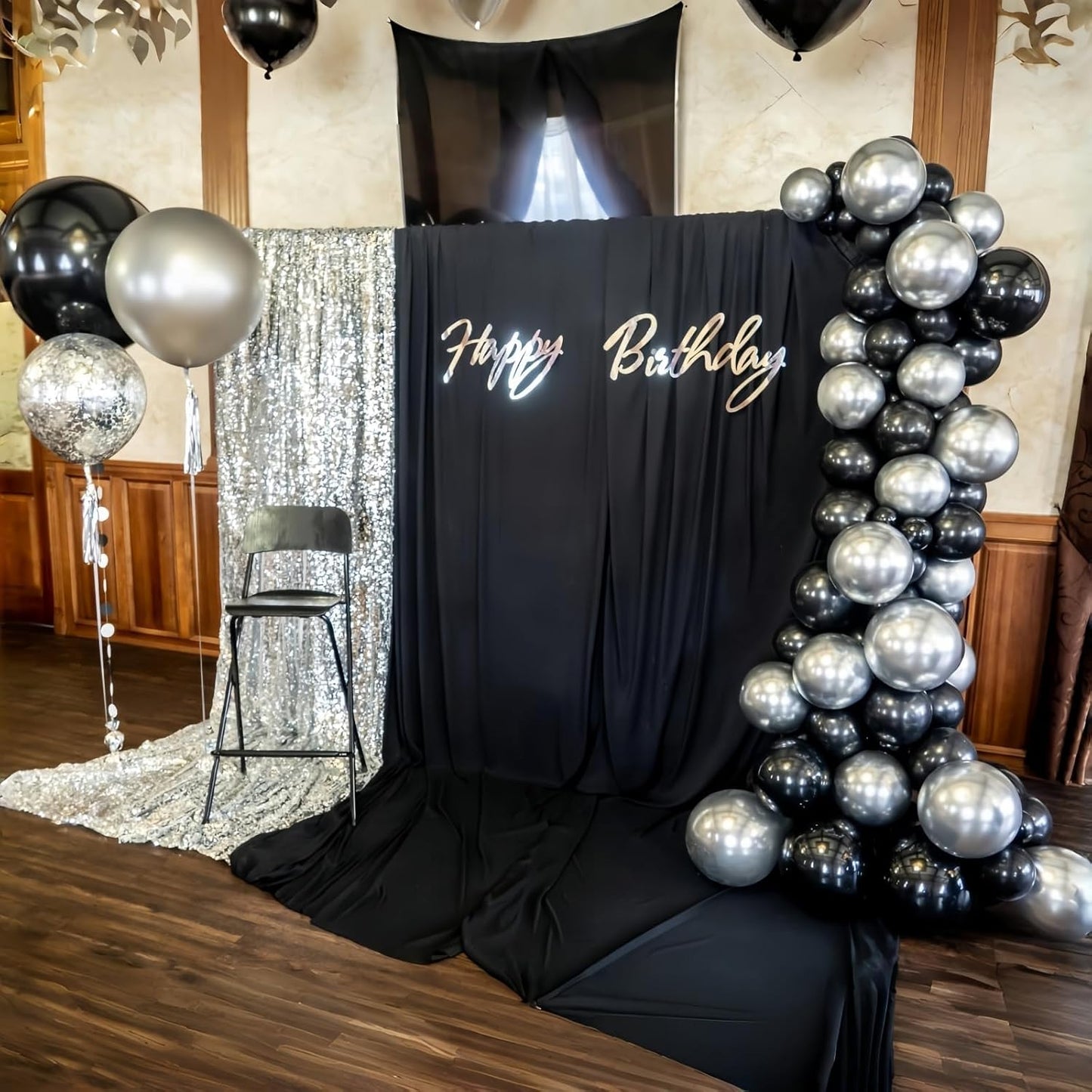 Black and Silver Balloons, 12 Inch Metallic Chrome Black Silver Confetti Latex Helium Balloons for Men Boys Birthday Baby Shower Wedding Engagement Halloween New Year Bachelorette Party Decorations