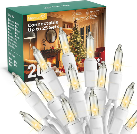 Minetom LED Clear White Christmas String Lights, 200 Count 66 Feet LED Christmas Lights Bulb, Christmas Decorations Indoor, Christma Tree Lights for Indoor Outdoor Xmas Wedding Party Festival