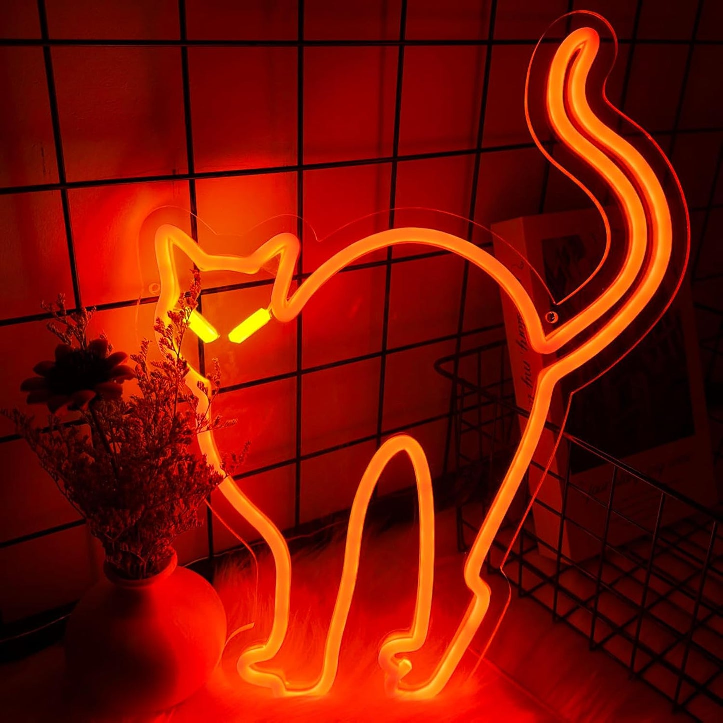 Halloween Orange Cat Neon Signs for Wall Decor, Cat LED Neon Sign USB Powered, Halloween Cat LED Light Table Decoration for Bar, Christmas, Wedding, Birthday Party